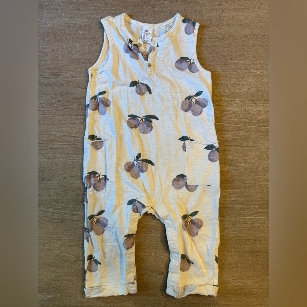 H&M Cream Sleeveless Romper with Purple Plum Fruit Print